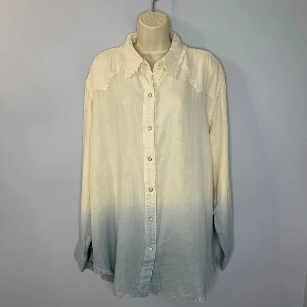 Wrangler x Lainey Wilson Gauzy Dip-Dye Western Snap Shirt Rodeo Rancho Women's L - Picture 4 of 15